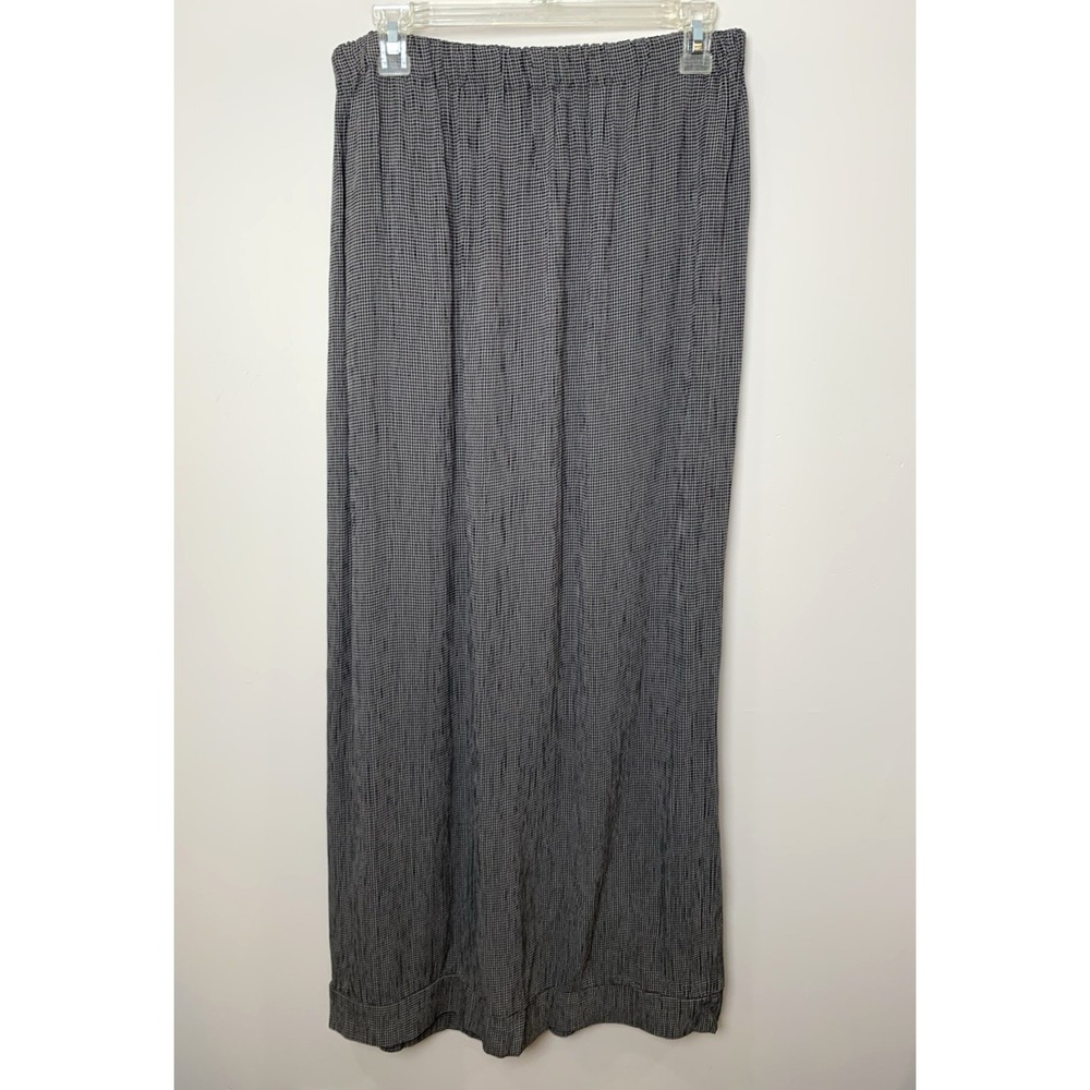FLAX Maxi Skirt Womens Large Black/Tan Rayon Check Crinkle Broomstick 90s PullOn